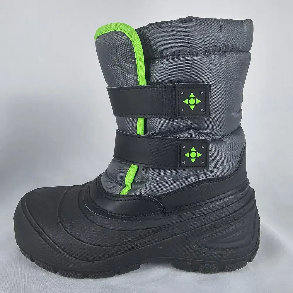 Wonder Nation Boys Winter Snow Boots Gray Neon Green Youth Size 2 Waterproof